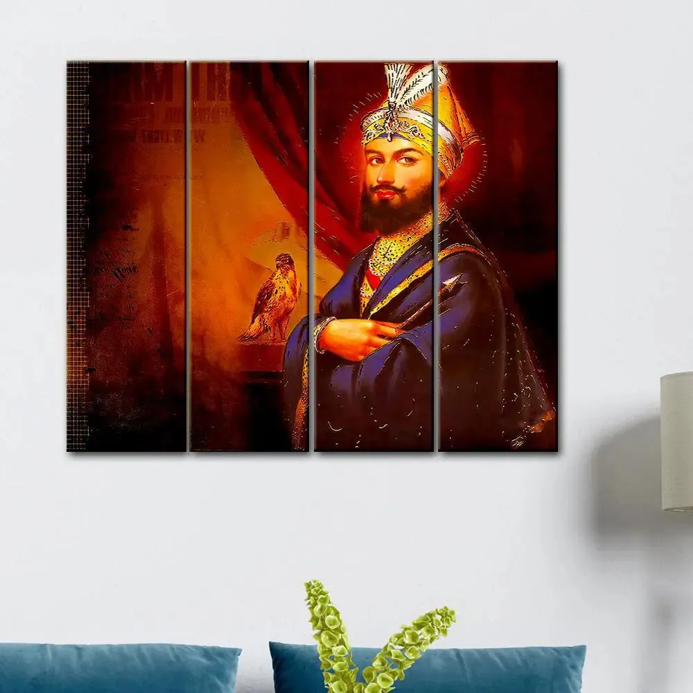 Guru Gobind Singh 4 PCS Wall Painting Framed On Wood