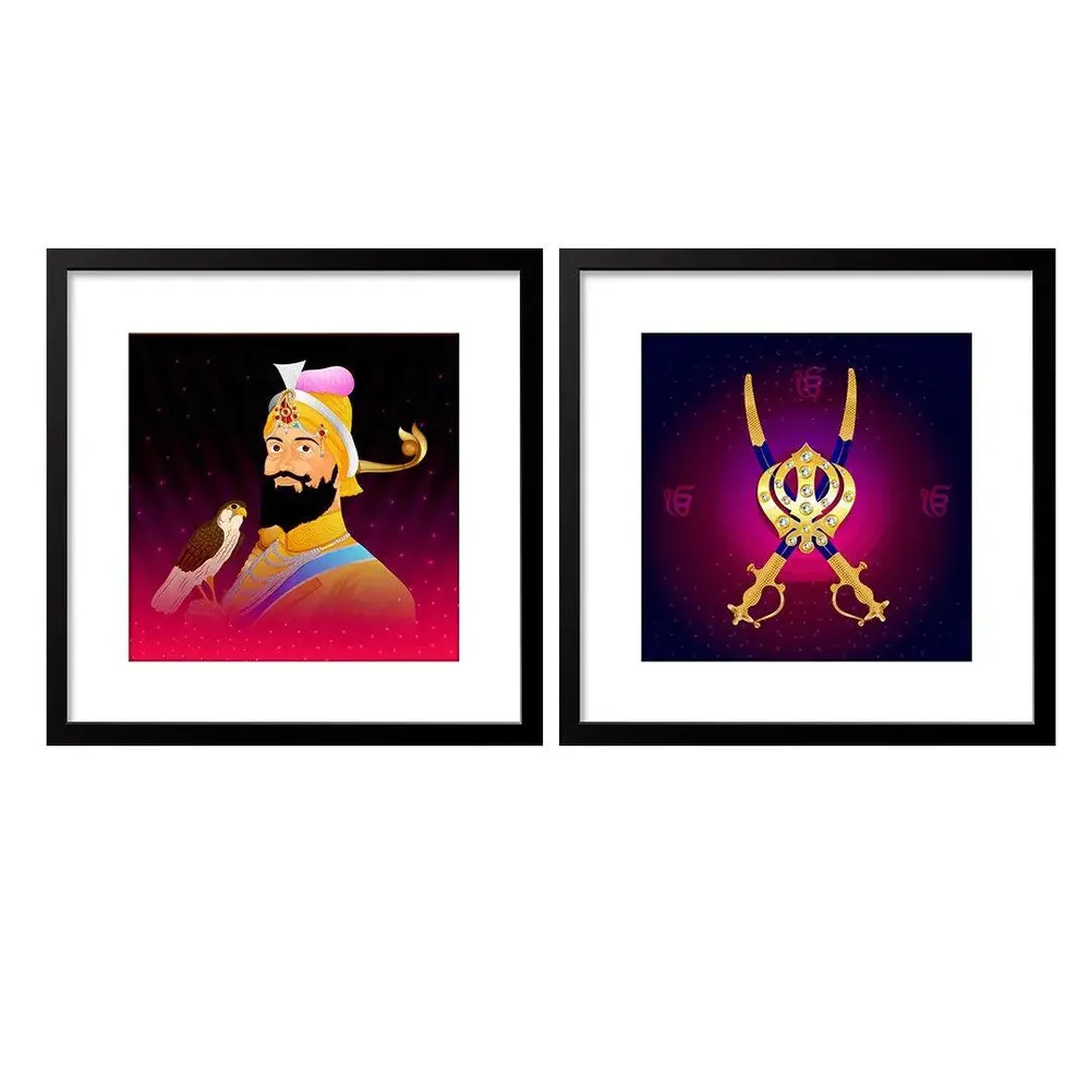 Guru Gobind Singh Ji Framed Painting, with Black Frame, Set of 2