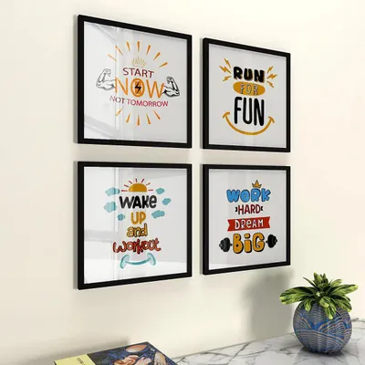 Gym Quotes wall Frames  Set of 4 with Break Resistant Clear Acrylic Glass & High Definition Print