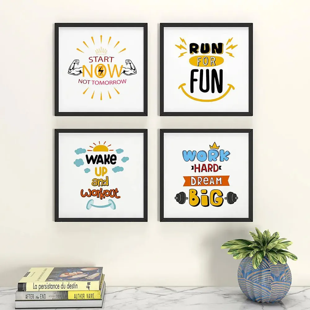 Gym Quotes wall Frames  Set of 4 with Break Resistant Clear Acrylic Glass & High Definition Print