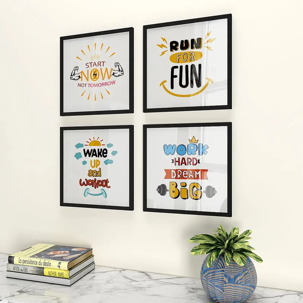 Gym Quotes wall Frames  Set of 4 with Break Resistant Clear Acrylic Glass & High Definition Print