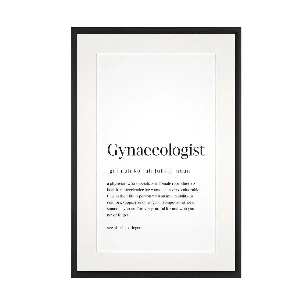 Gynecologist Typographical Framed Wall Art / Gift for Doctor