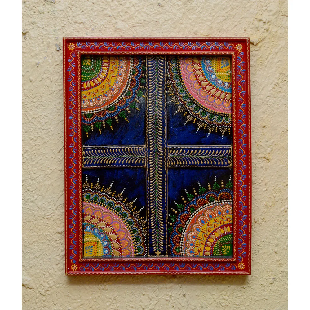Half Mandalas Aesthetic Painted Framed Wooden Wall Panel
