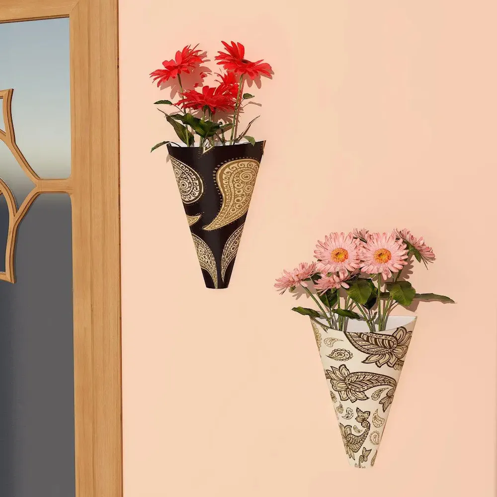 Half Vases Wall Hanging Planter With Beautiful Paisley Print