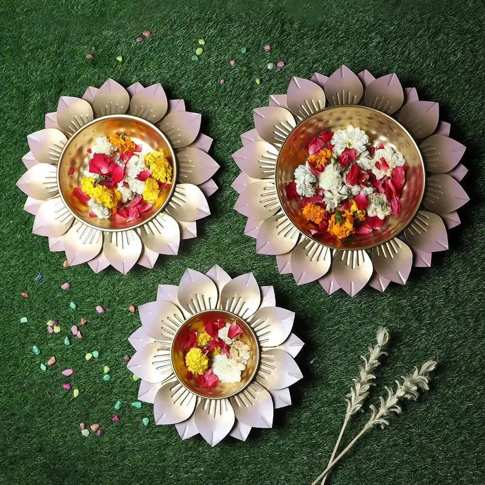 Hammered Design Baby Pink FLower Urli Set of 3 for Living Room