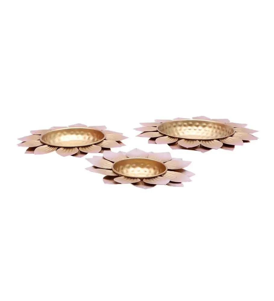 Hammered Design Baby Pink FLower Urli Set of 3 for Living Room