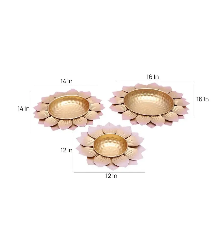 Hammered Design Baby Pink FLower Urli Set of 3 for Living Room
