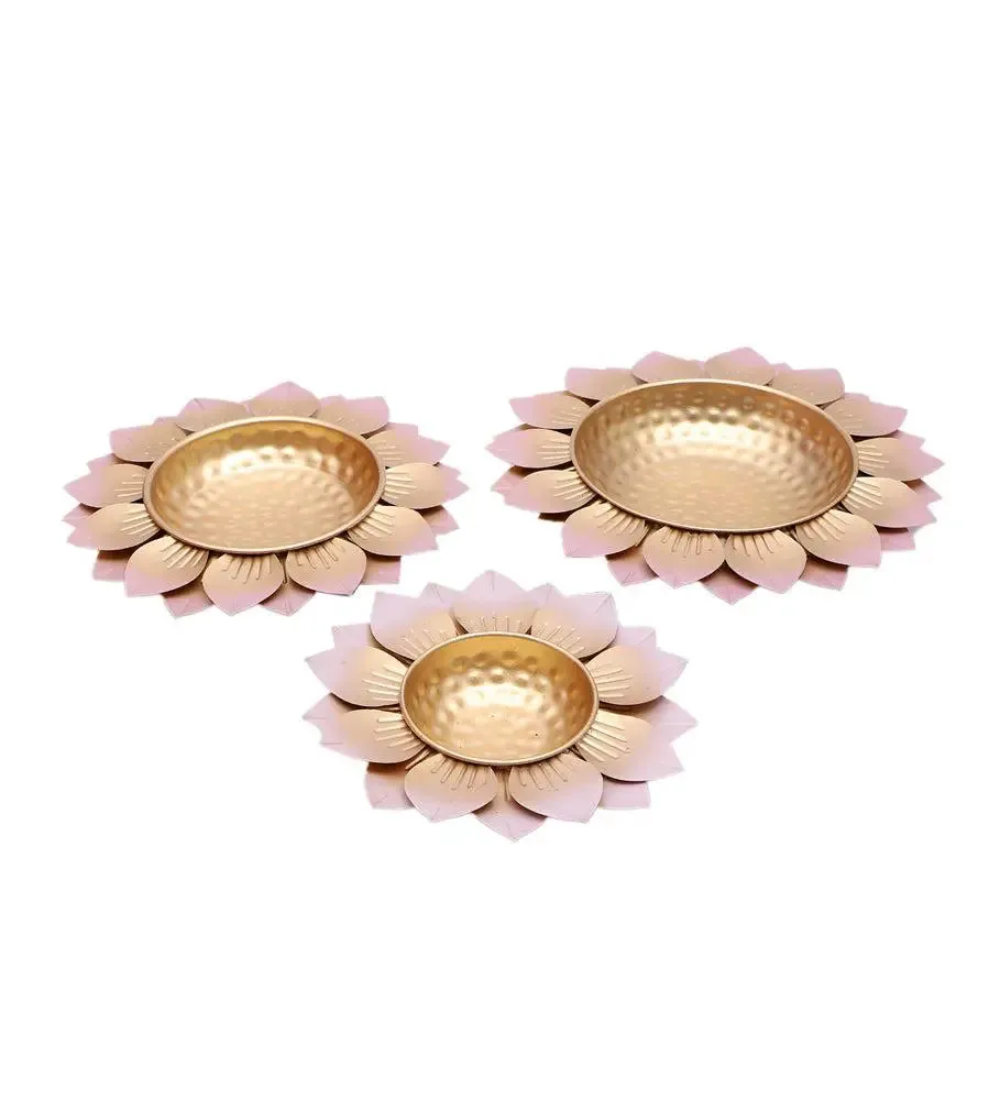 Hammered Design Baby Pink FLower Urli Set of 3 for Living Room