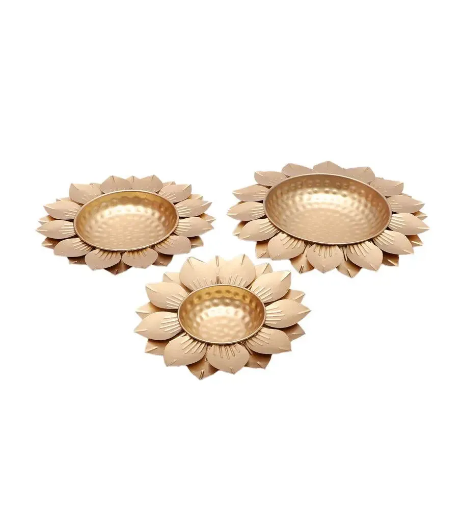 Hammered Gold FLower Brass Urli Set of 3 for Living Room