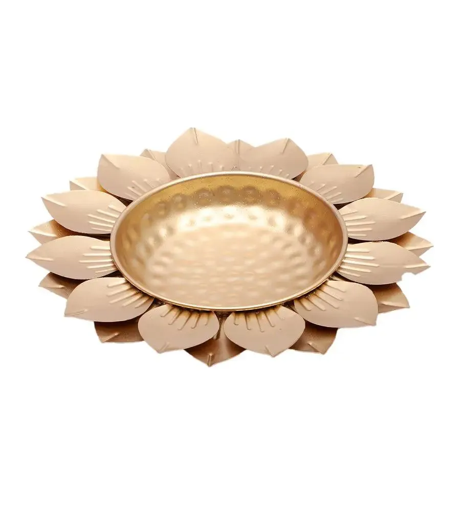 Hammered Gold FLower Brass Urli Set of 3 for Living Room