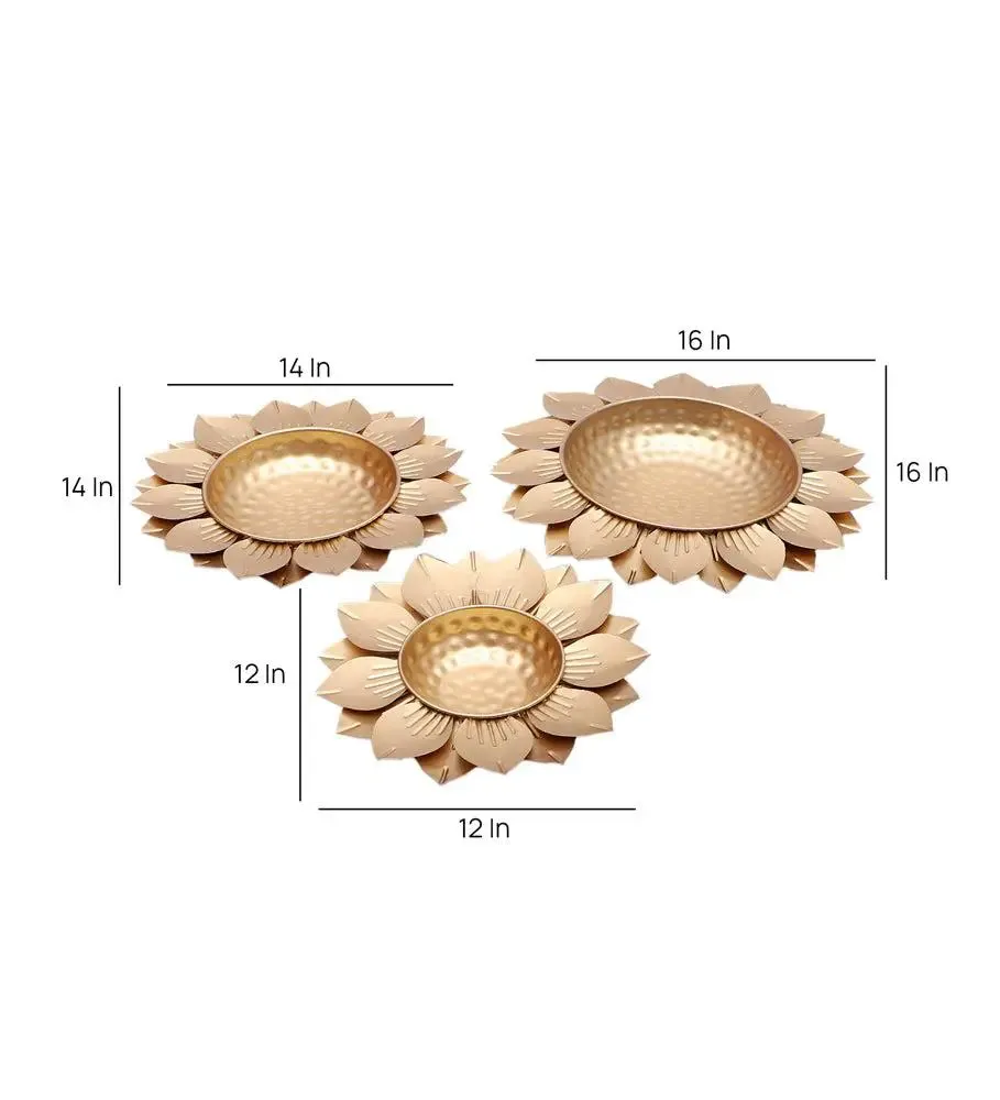 Hammered Gold FLower Brass Urli Set of 3 for Living Room