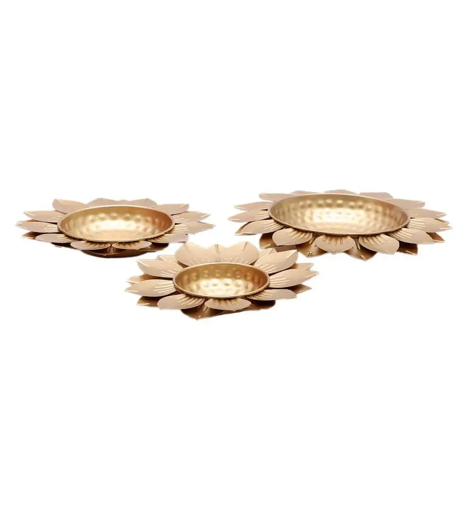 Hammered Gold FLower Brass Urli Set of 3 for Living Room