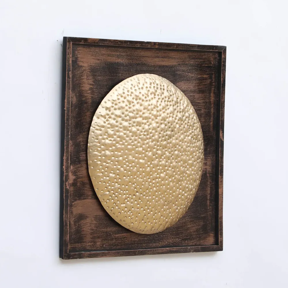 Hammered Golden Plate On MDF Metal Wall Art