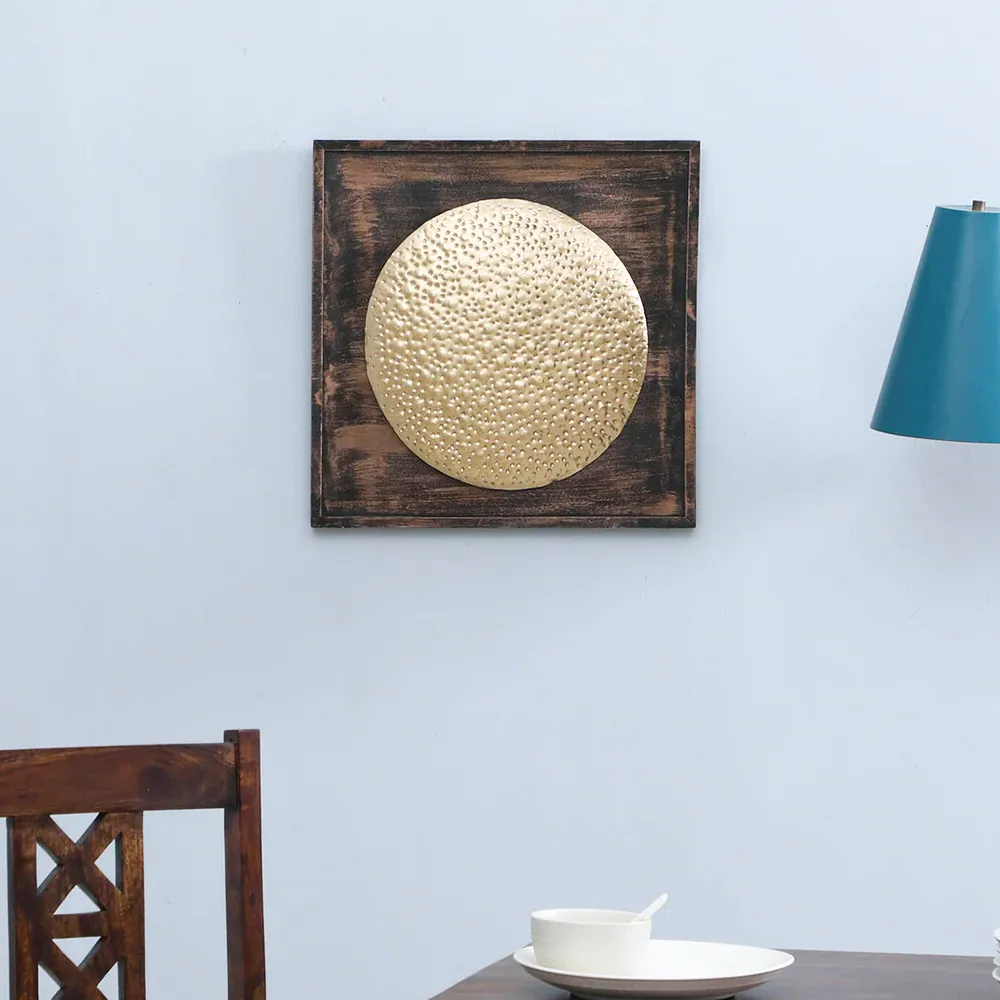 Hammered Golden Plate On MDF Metal Wall Art