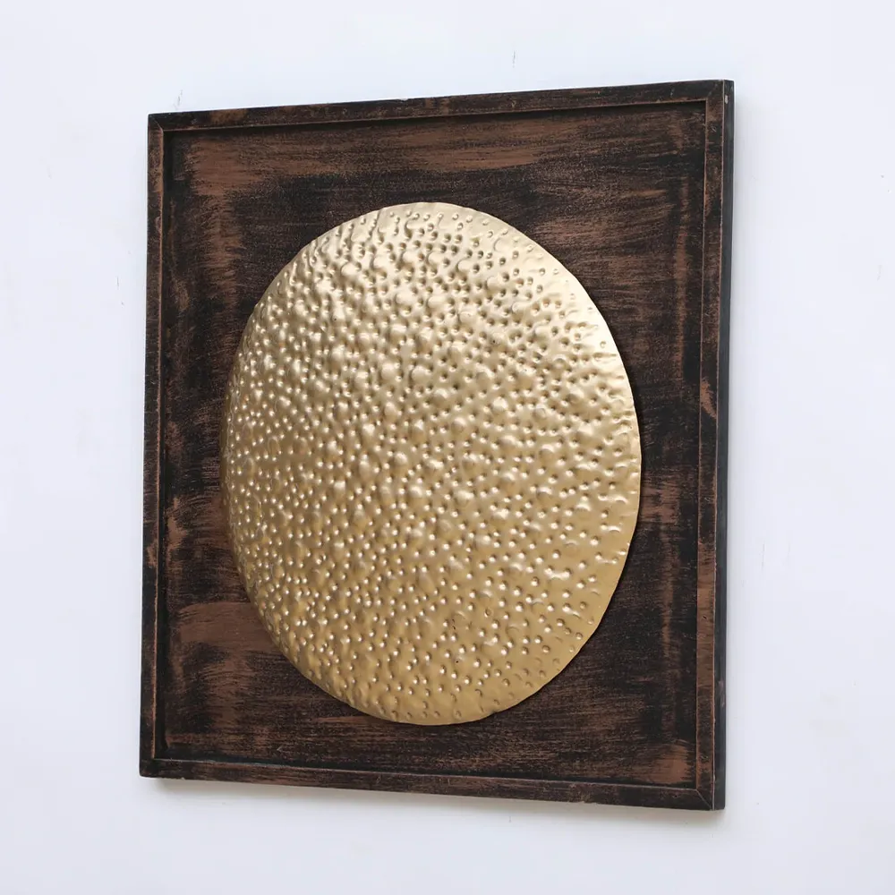 Hammered Golden Plate On MDF Metal Wall Art