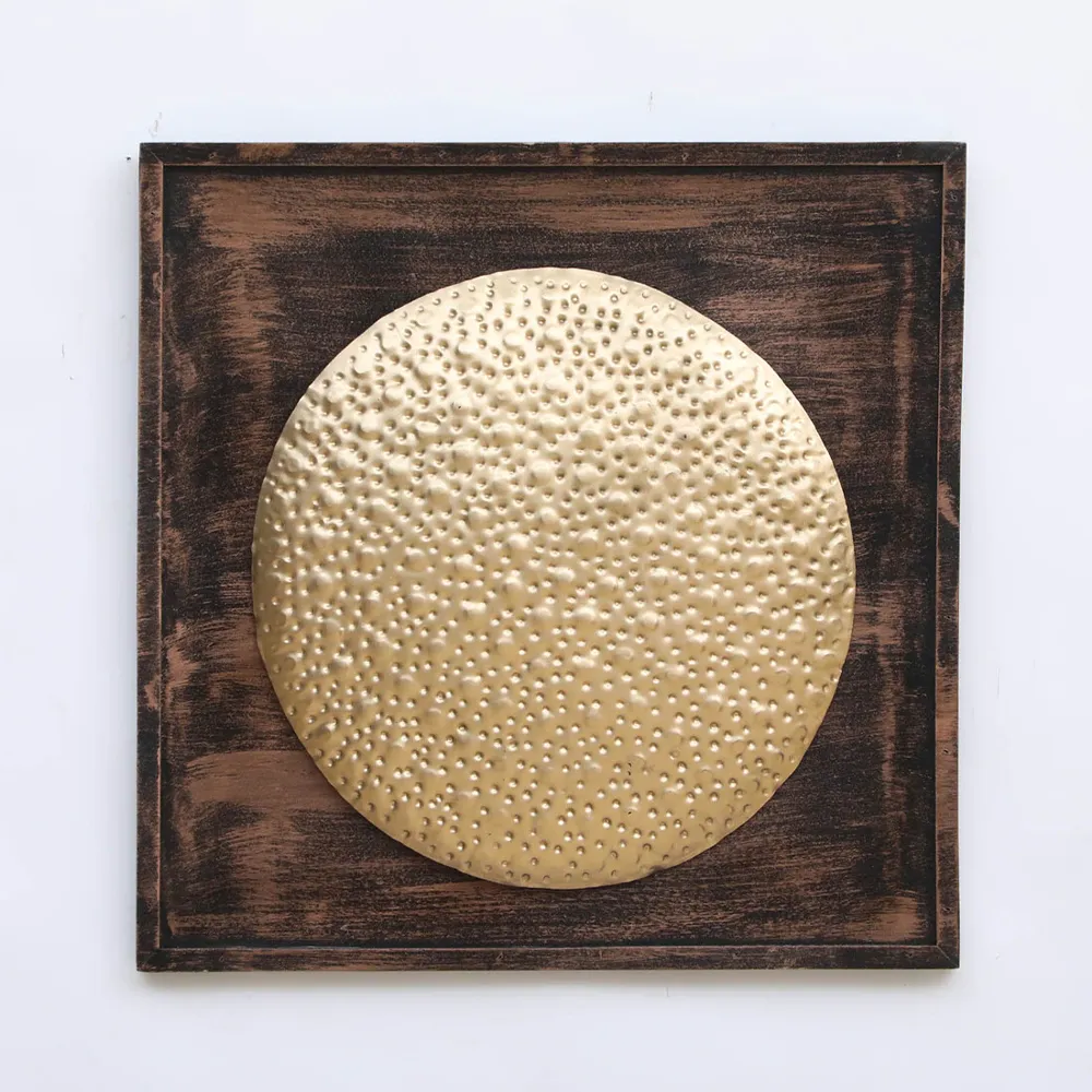 Hammered Golden Plate On MDF Metal Wall Art