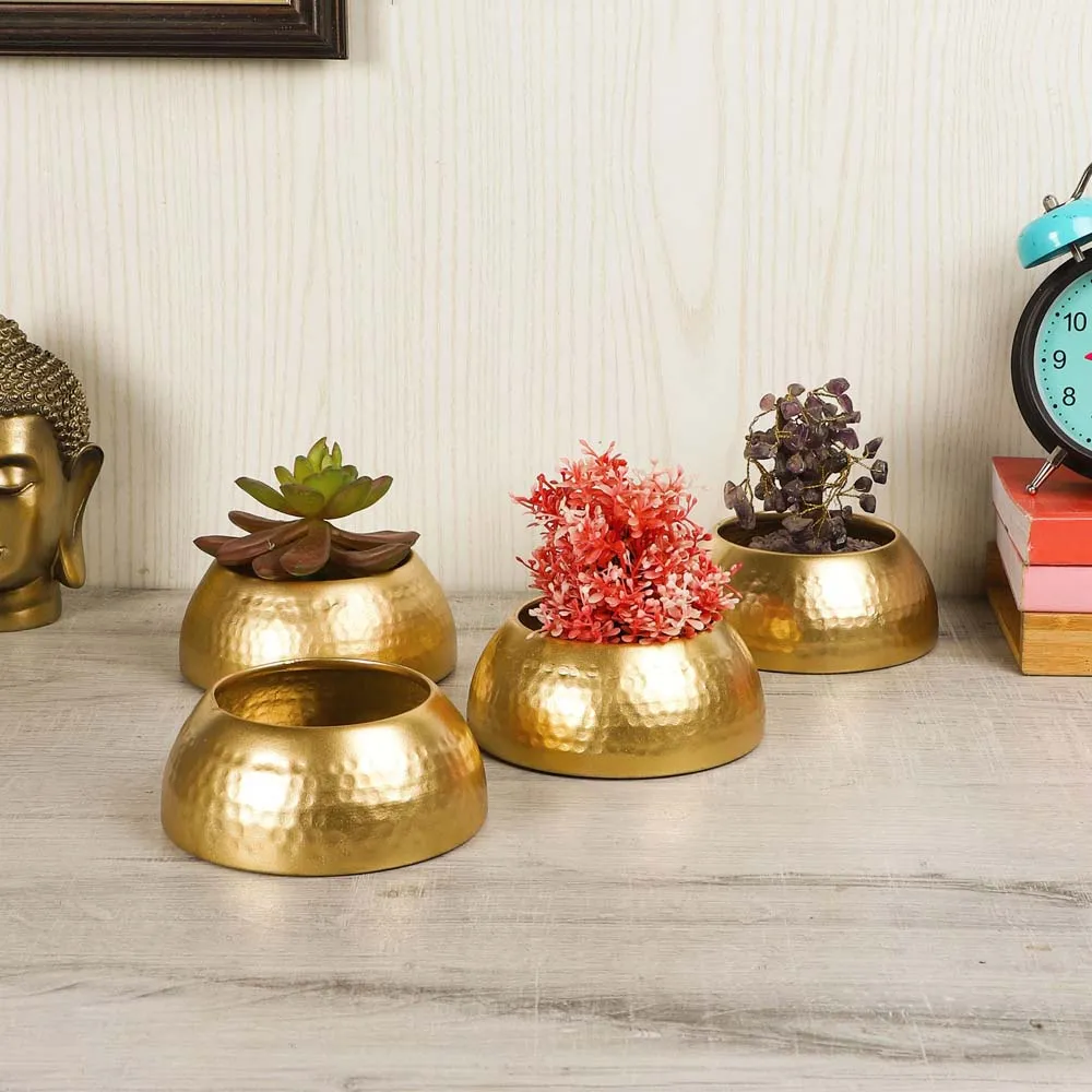 Hammered Half Bowl Metallic Planters Set Of 3