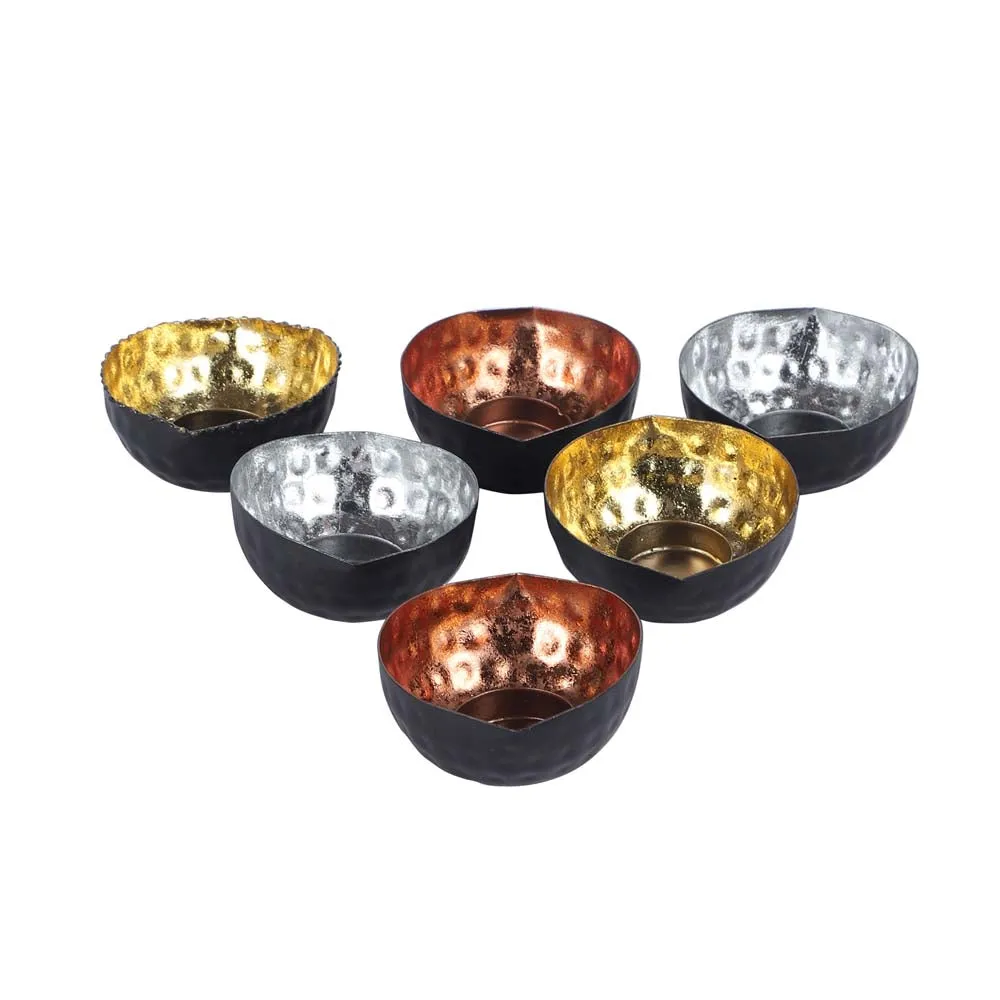 Hammered Metal Tea Light Candle Holders Set Of 6