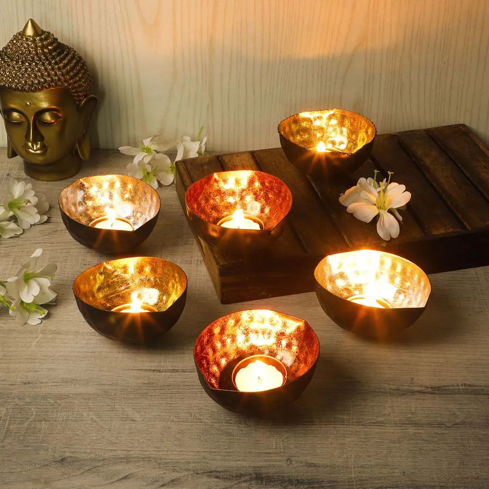 Hammered Metal Tea Light Candle Holders Set Of 6