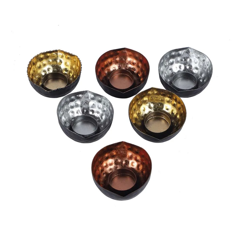 Hammered Metal Tea Light Candle Holders Set Of 6