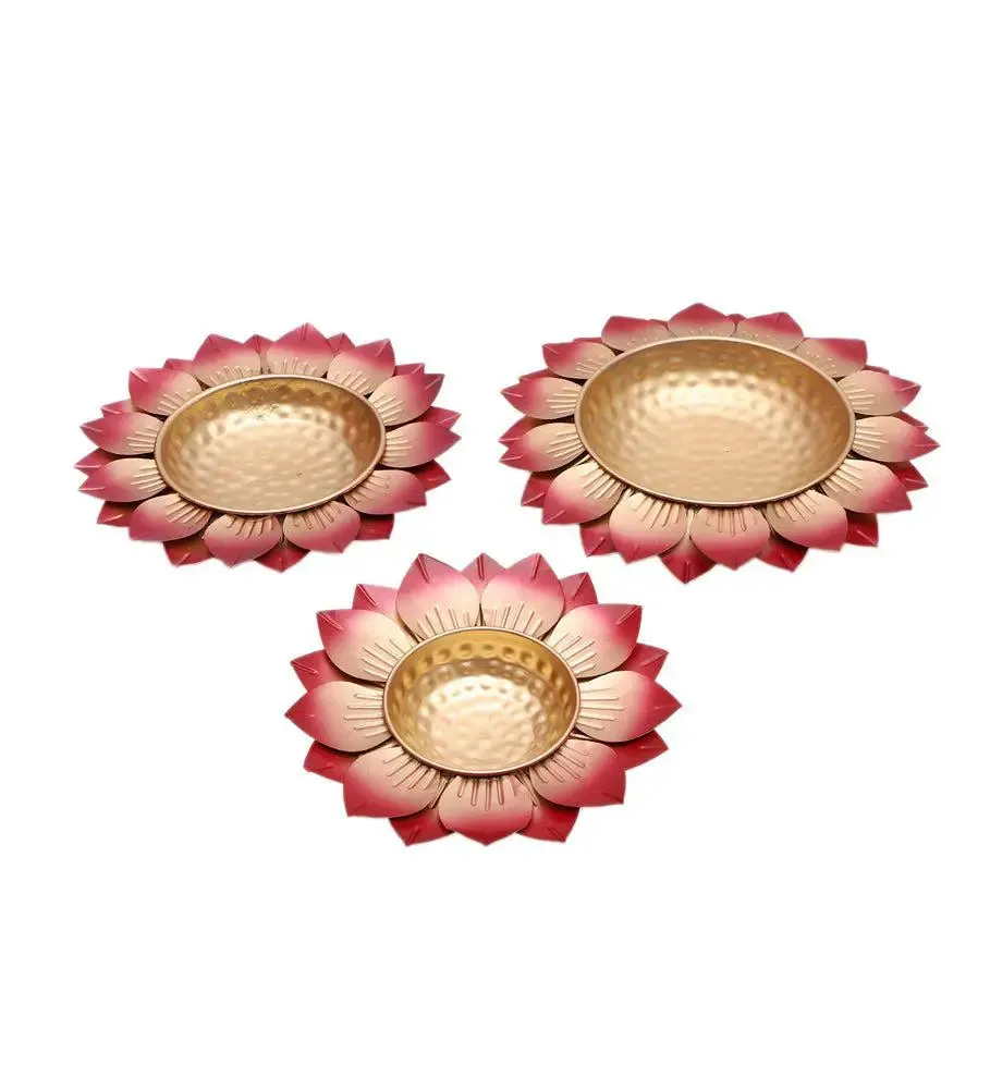 Hammered Red FLower Urli Set of 3 for Living Room