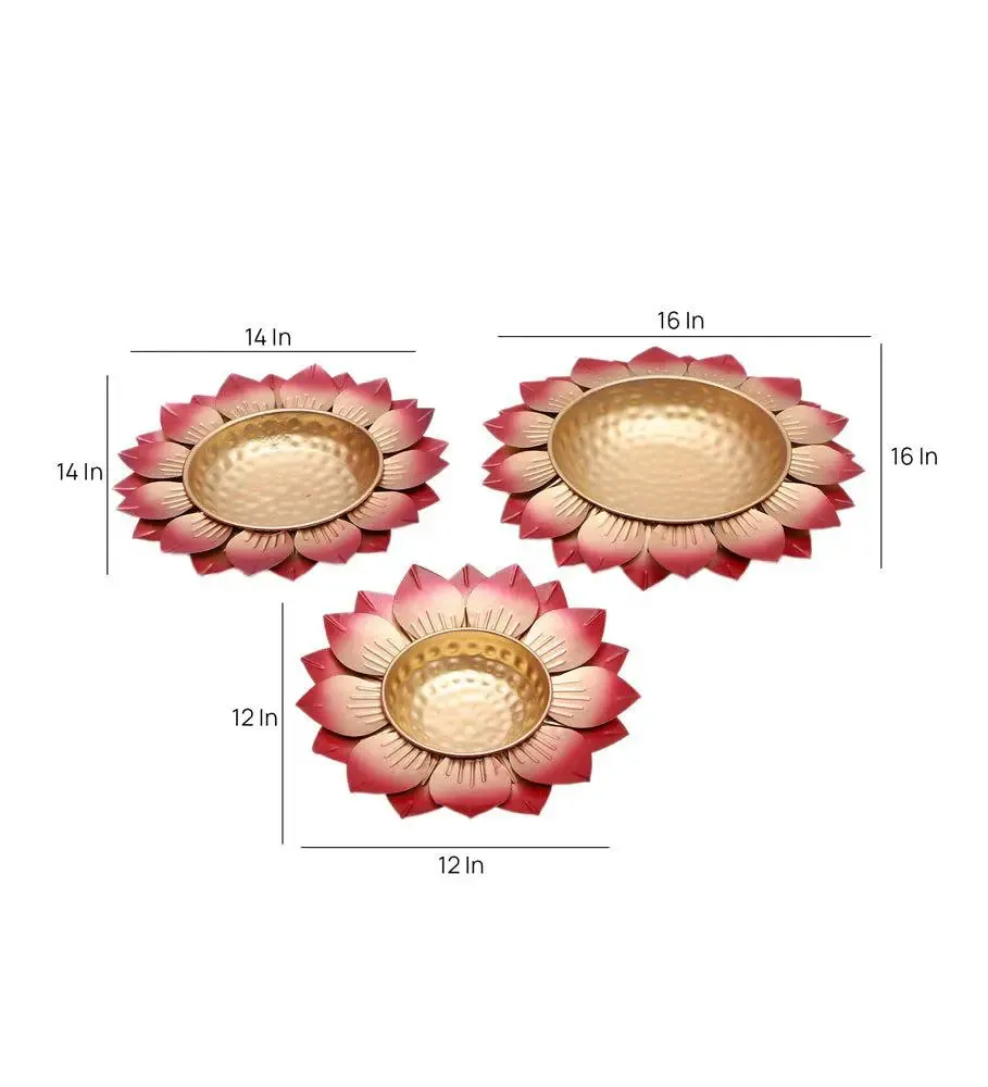 Hammered Red FLower Urli Set of 3 for Living Room
