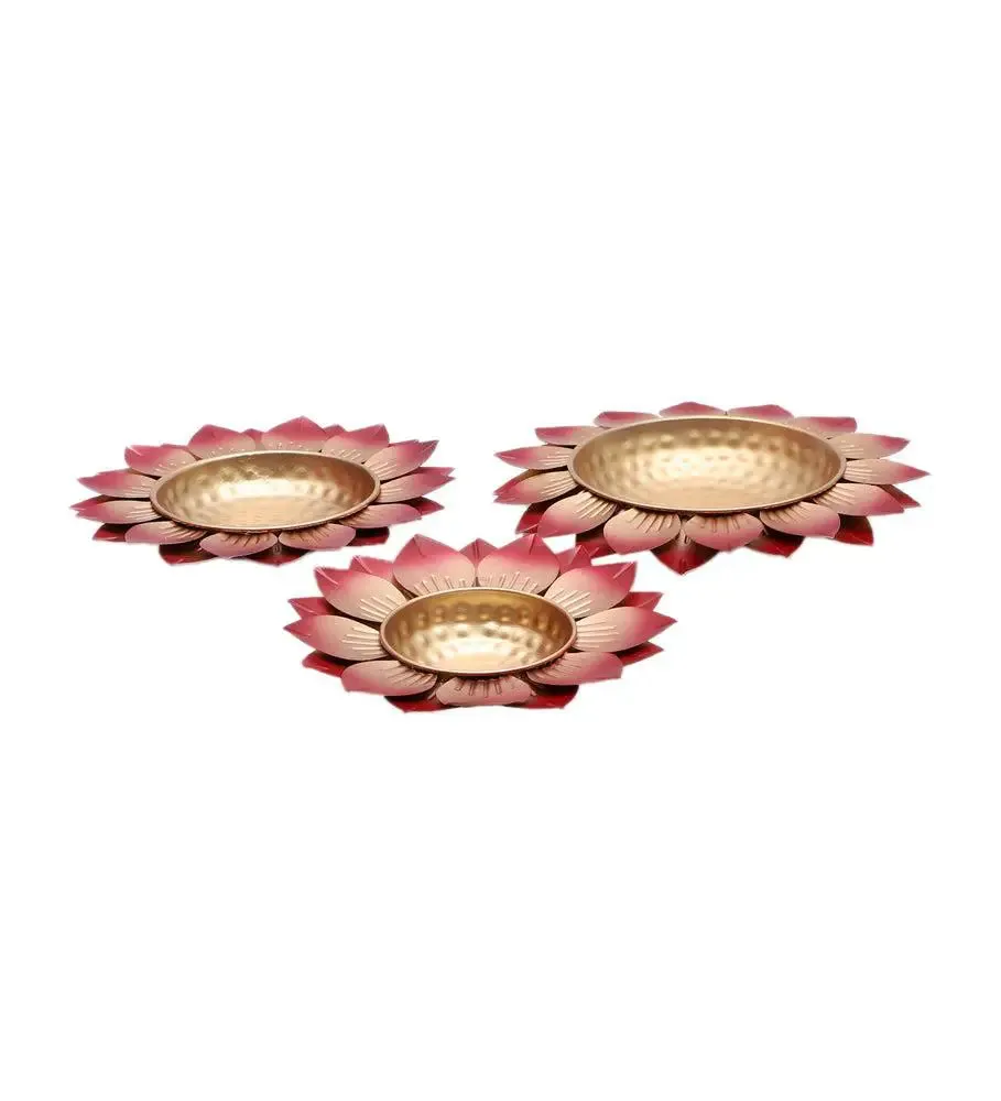 Hammered Red FLower Urli Set of 3 for Living Room