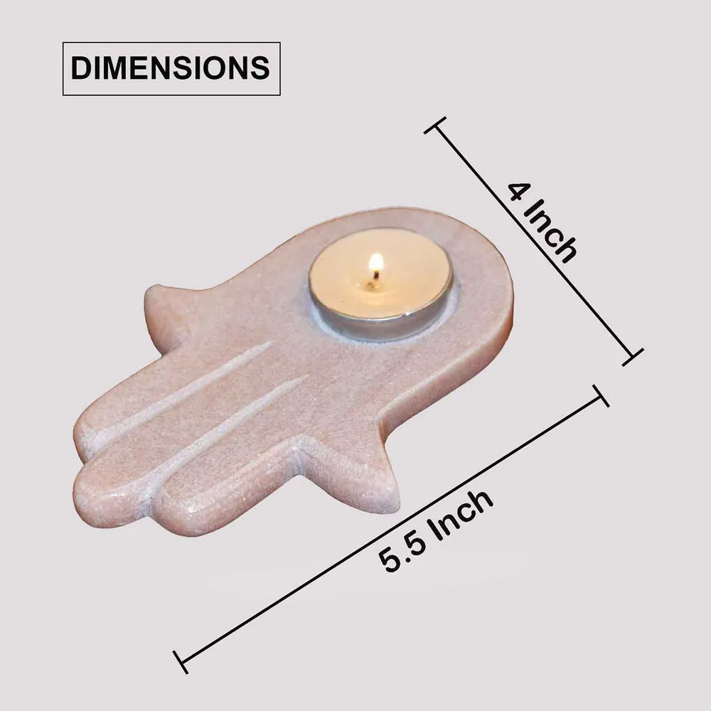 Hamza Hand Pink Marble Tealight Candle Holder