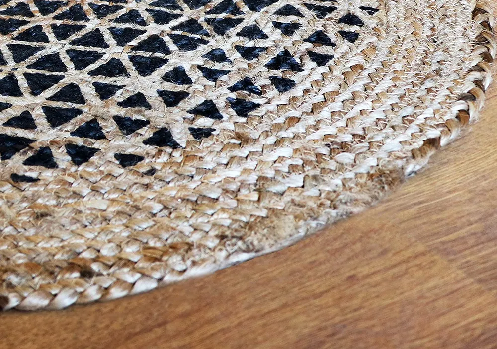 Hand braided Golden Bordered Black Round Jute Floormat