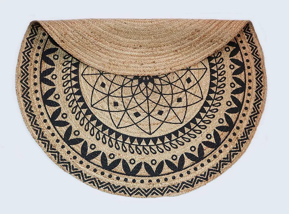 Hand braided Mandala Black Round Jute Floormat Regular (Diameter- 80 cm)