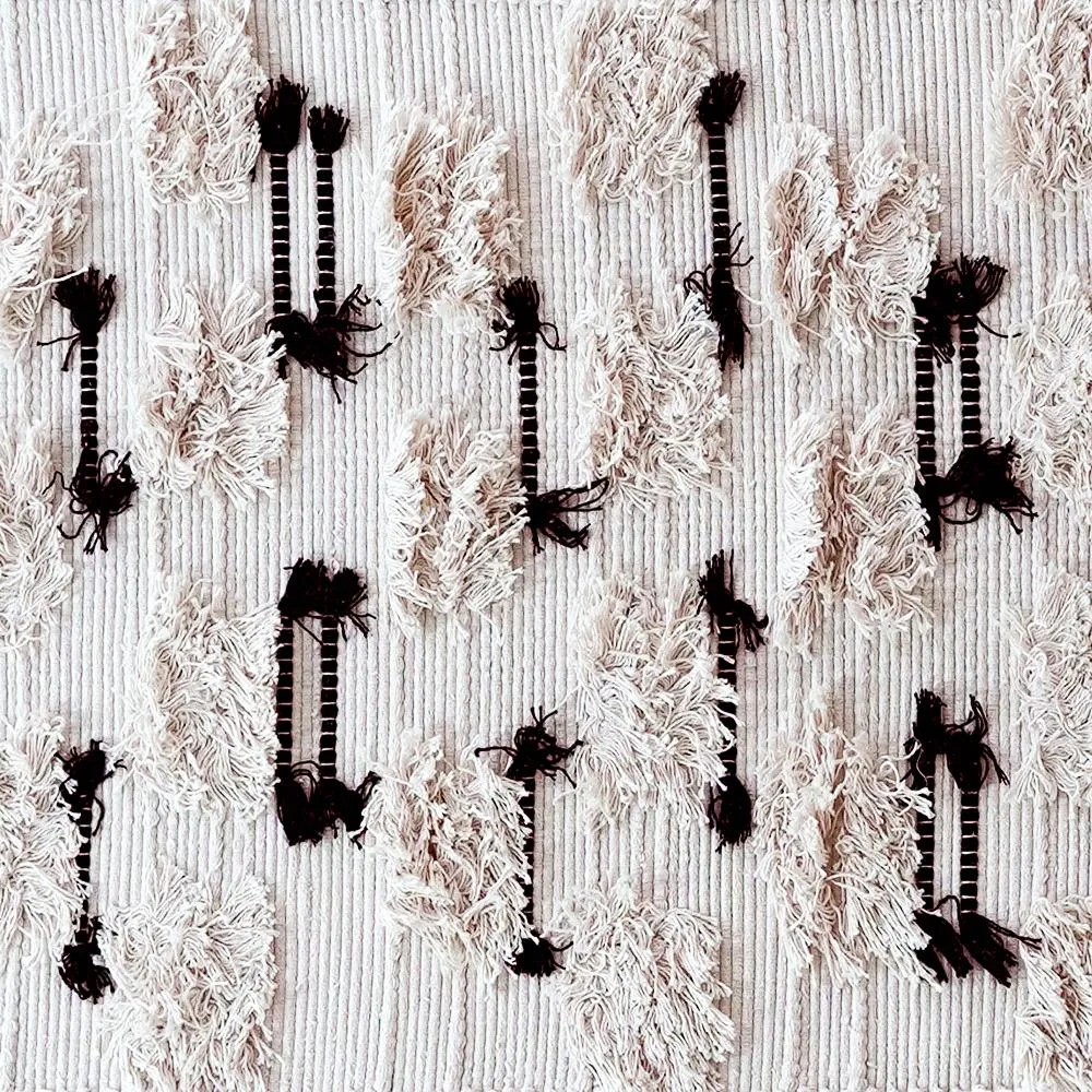 Hand Braided Off White & Black Ethnic Rug