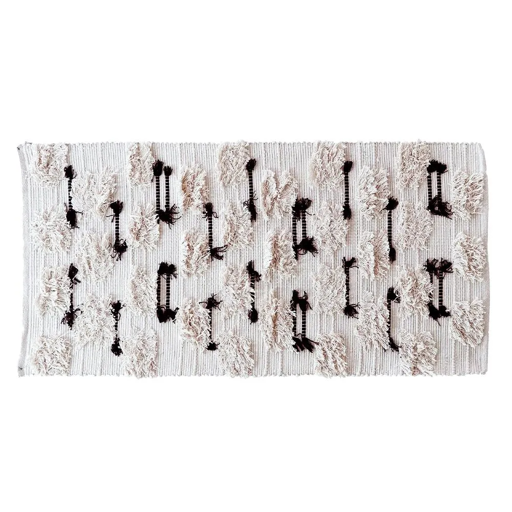 Hand Braided Off White & Black Ethnic Rug