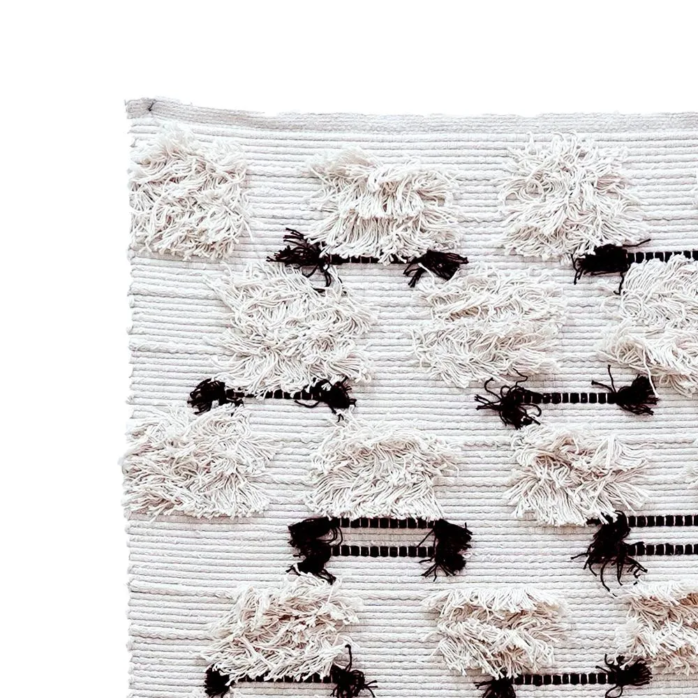 Hand Braided Off White & Black Ethnic Rug