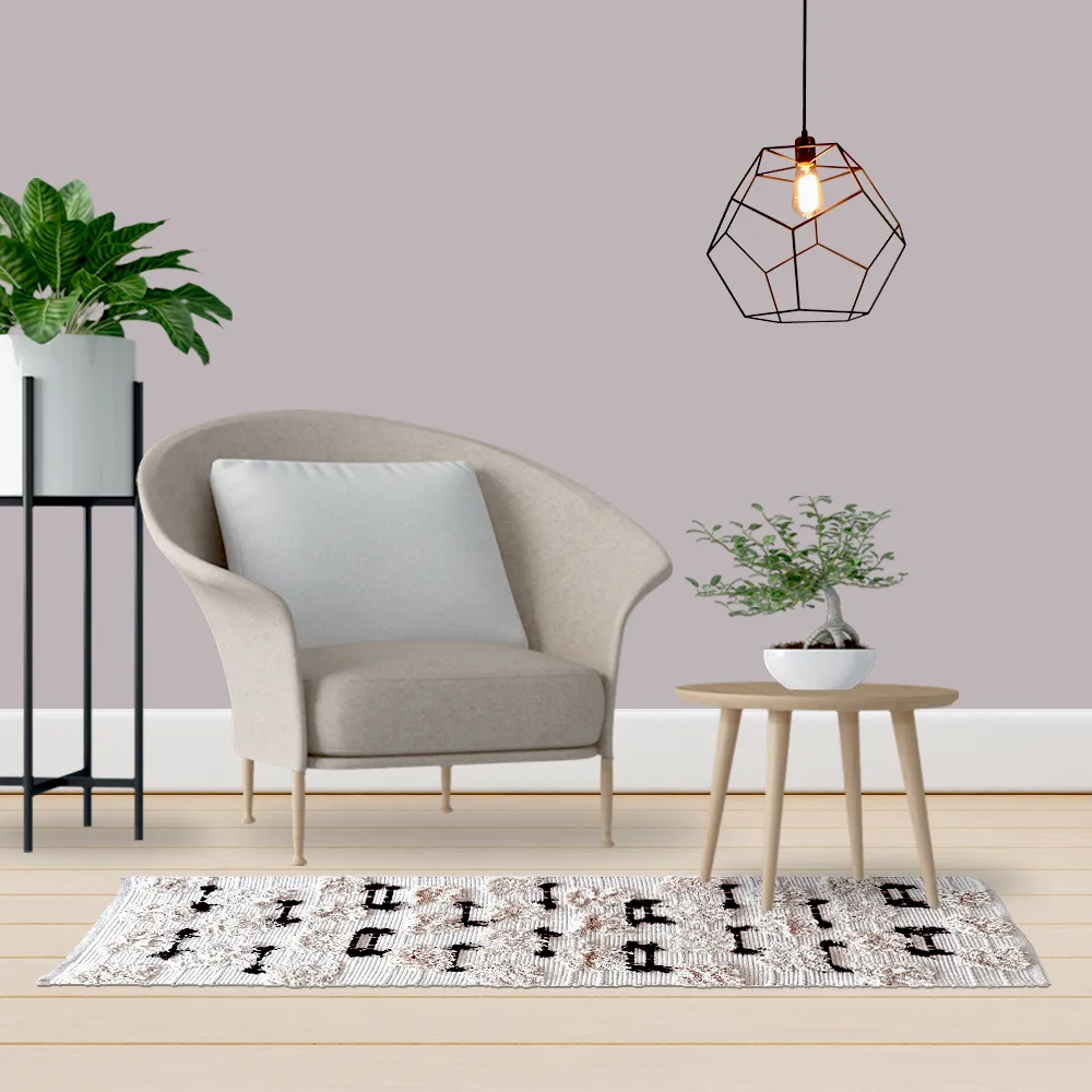 Hand Braided Off White & Black Ethnic Rug