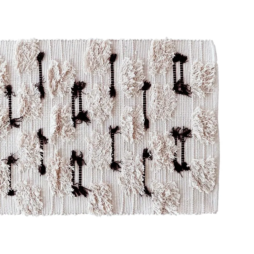 Hand Braided Off White & Black Ethnic Rug