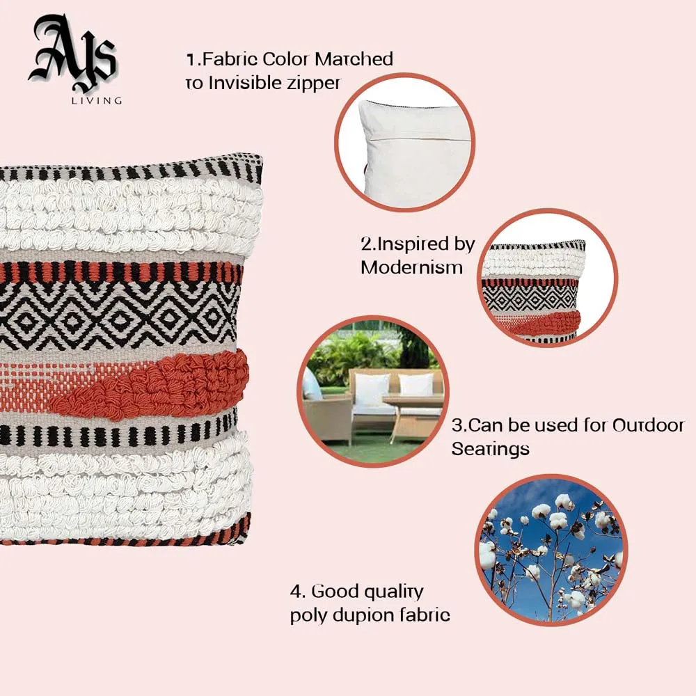 Hand Embroided Designer Orange & White Cushion Cover