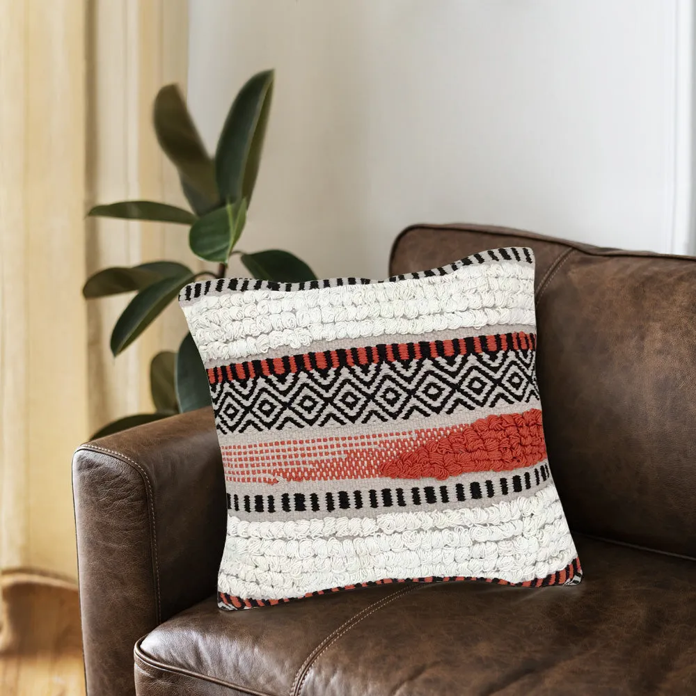 Hand Embroided Designer Orange & White Cushion Cover