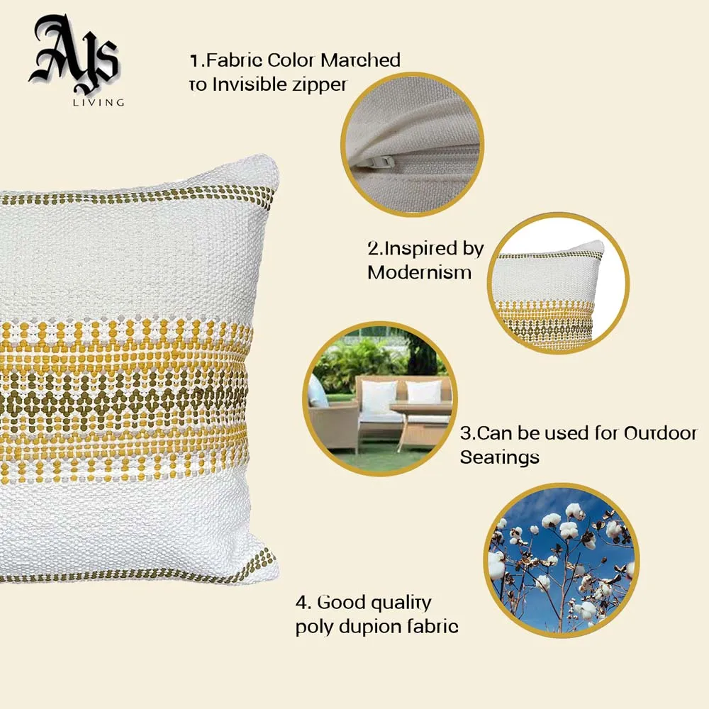 Hand Embroided Designer Yellow & White Cushion Cover