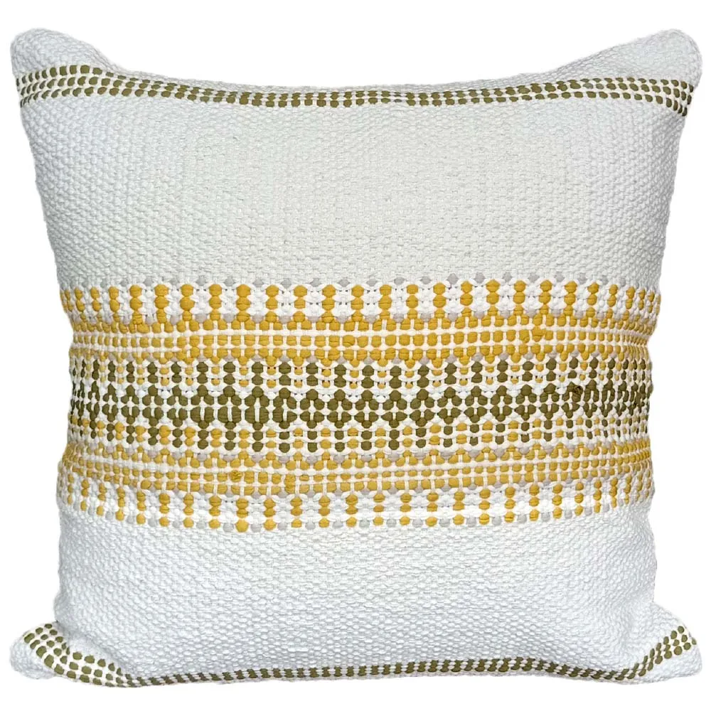 Hand Embroided Designer Yellow & White Cushion Cover