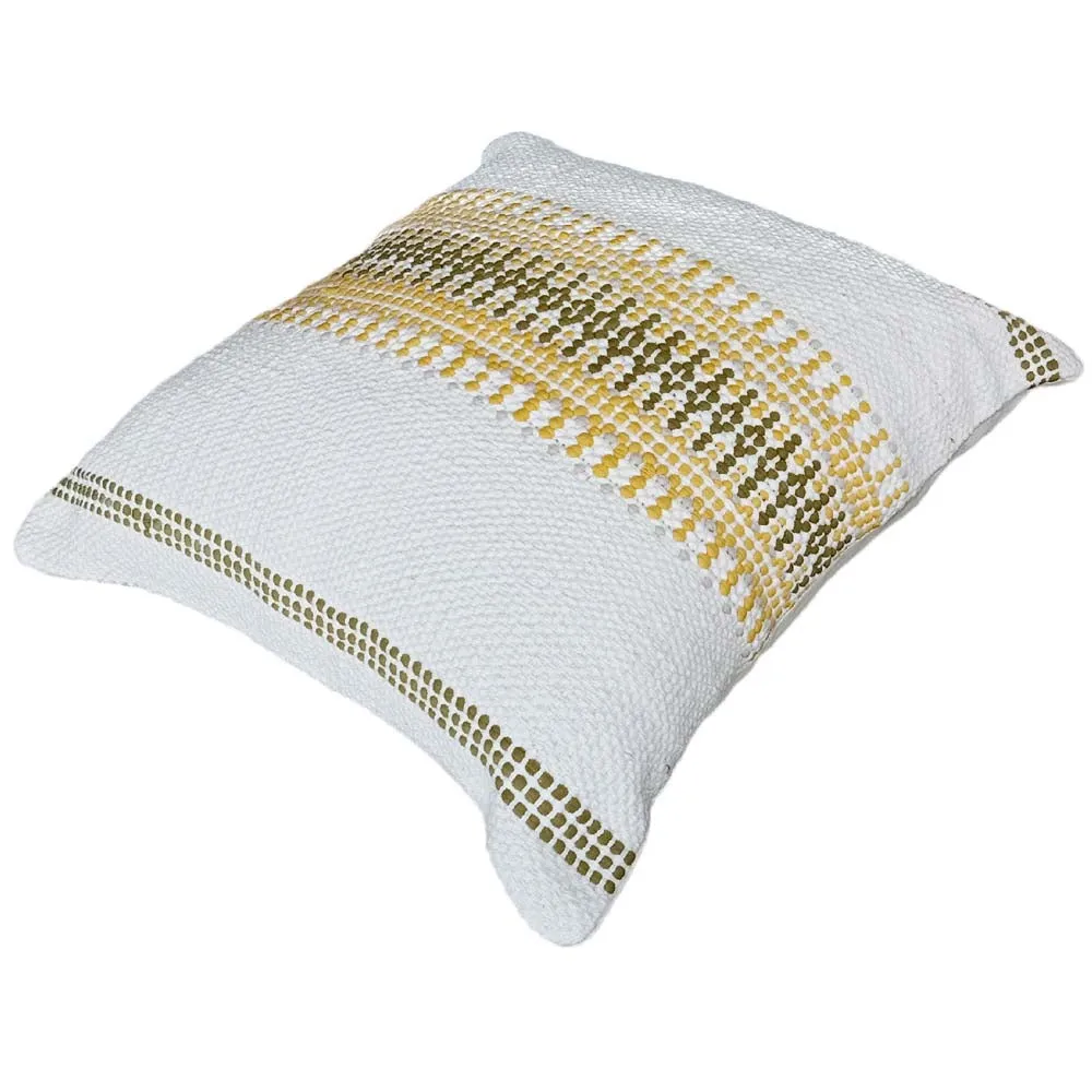 Hand Embroided Designer Yellow & White Cushion Cover