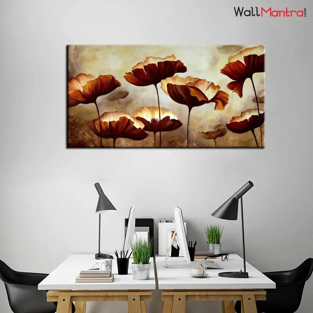 Hand Painted Abstract Brown Flowers Design Canvas Printed Painting