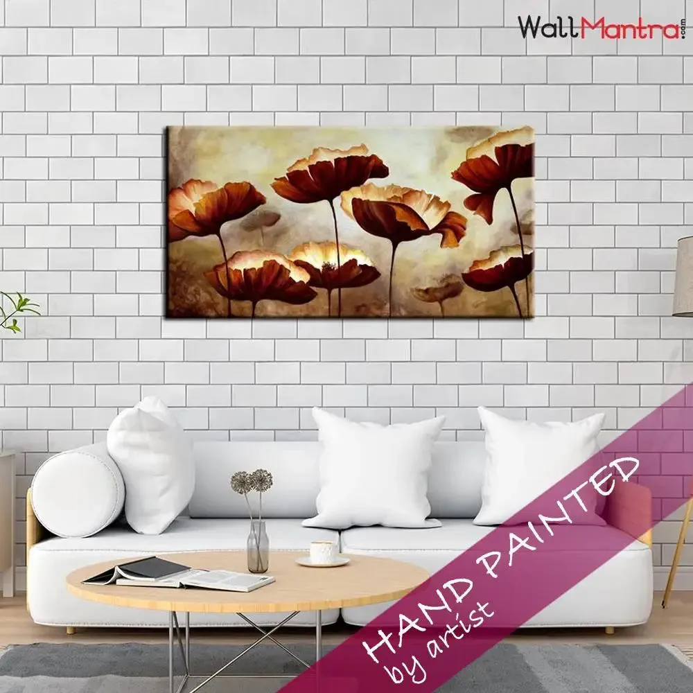 Hand Painted Abstract Brown Flowers Design Canvas Printed Painting