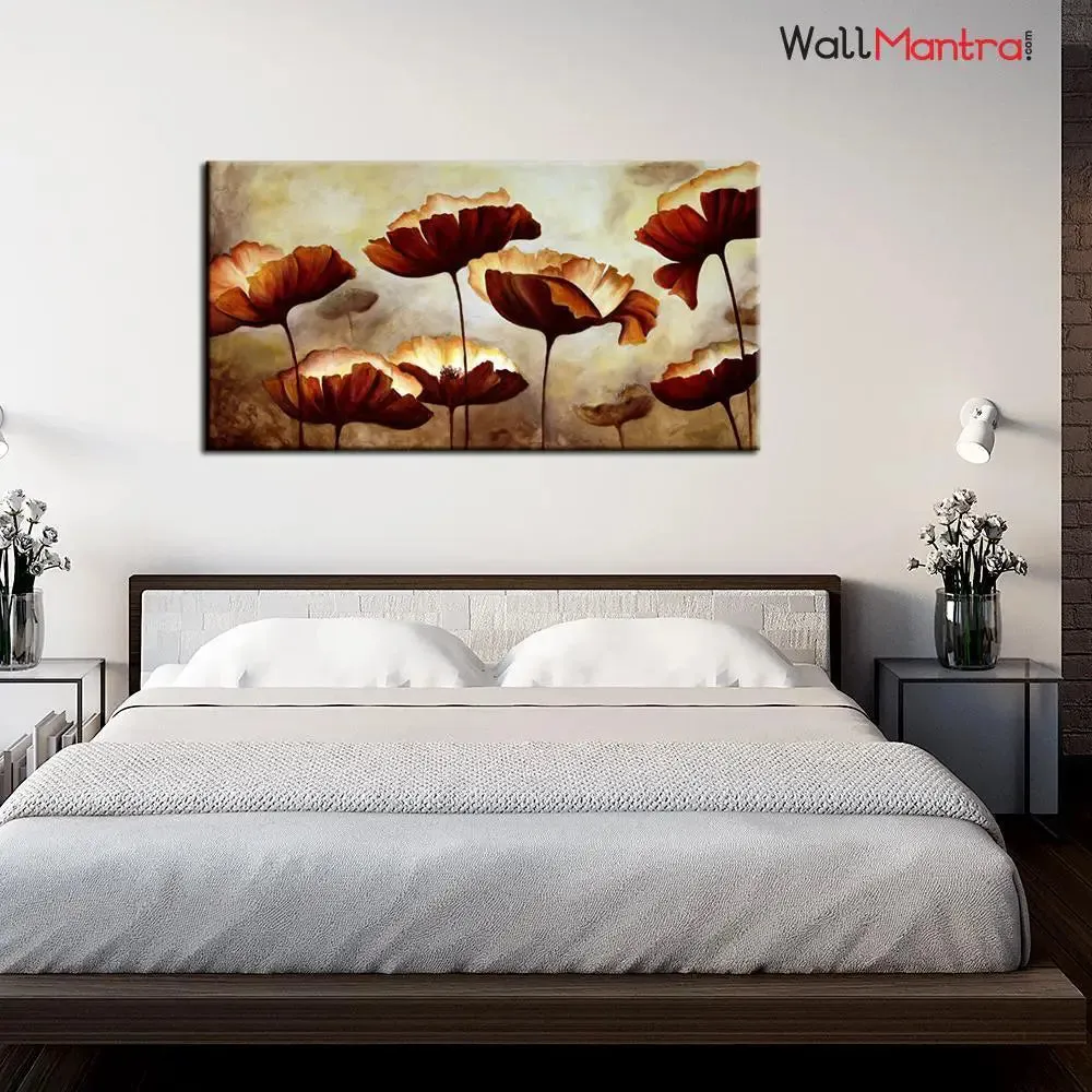 Hand Painted Abstract Brown Flowers Design Canvas Printed Painting