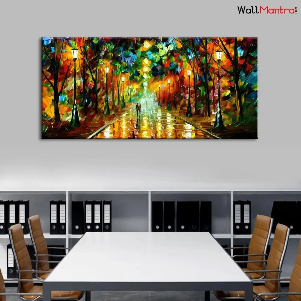 Hand Painted Big Panoramic Street Lamp Night Scenery Canvas Wall painting