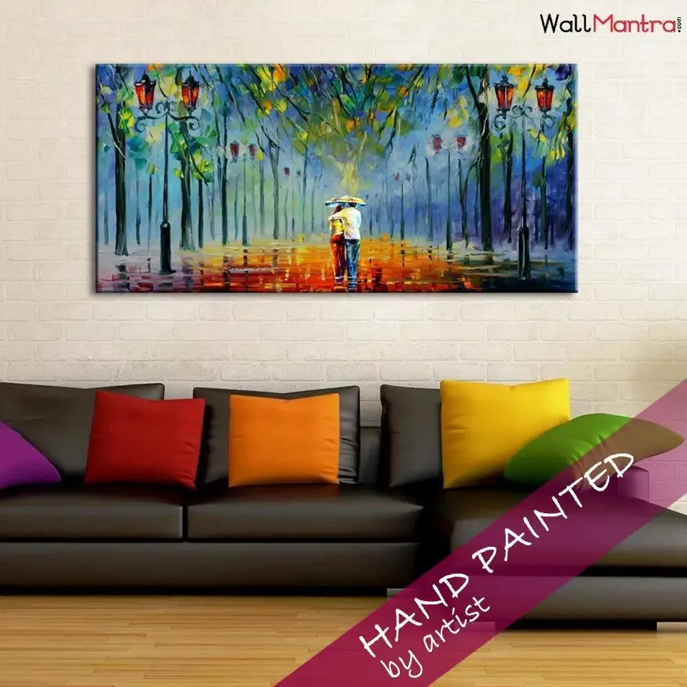 Hand Painted Couple Love Scenery Canvas  Wall Hanging