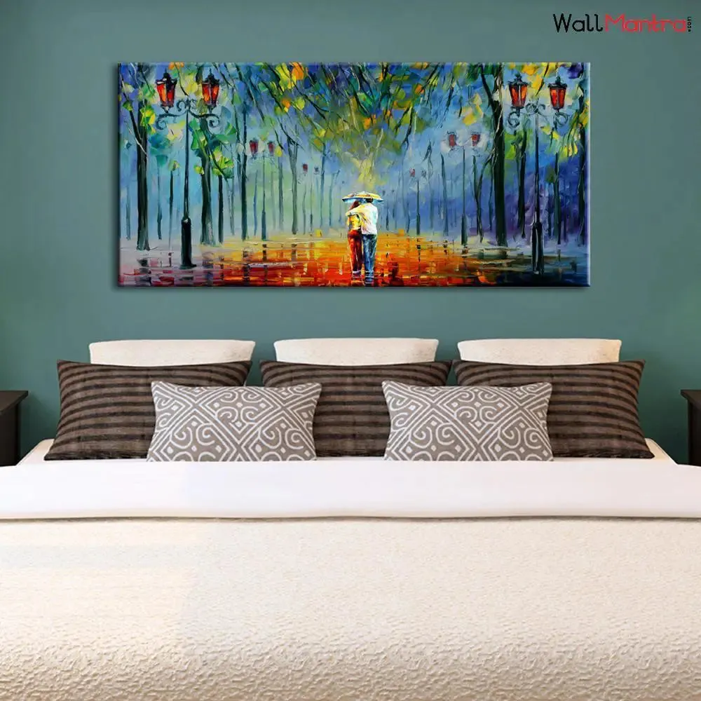Hand Painted Couple Love Scenery Canvas  Wall Hanging