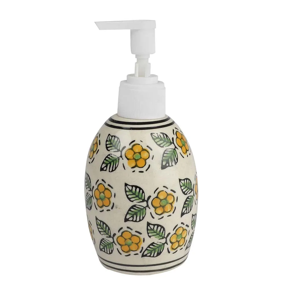 Hand Painted Floral Ceramic Liquid Soap Dispenser