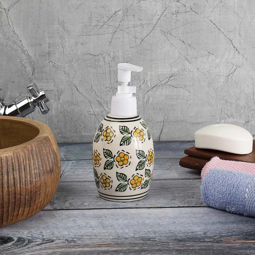 Hand Painted Floral Ceramic Liquid Soap Dispenser