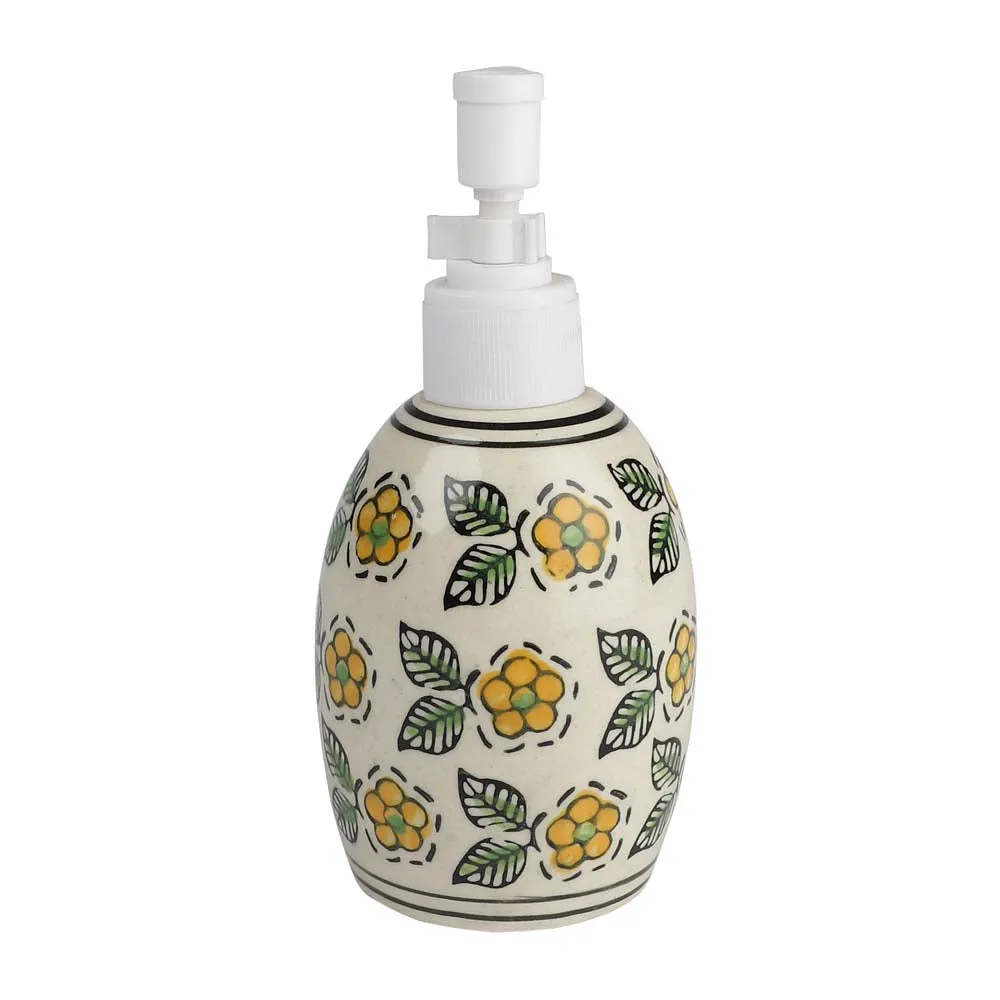 Hand Painted Floral Ceramic Liquid Soap Dispenser