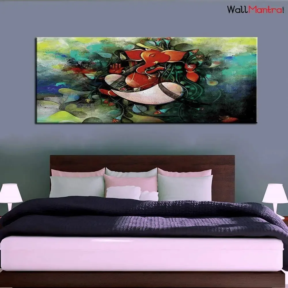 Hand Painted Ganesha Indian Devotional Canvas Painting